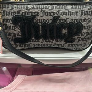 Juicy Couture Black and Gray Shoulder Bag with Velvet Lettering